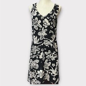 Cabi Parma Geometric Floral V-neck Racerback A-line  Dress Black & Ivory Size XS